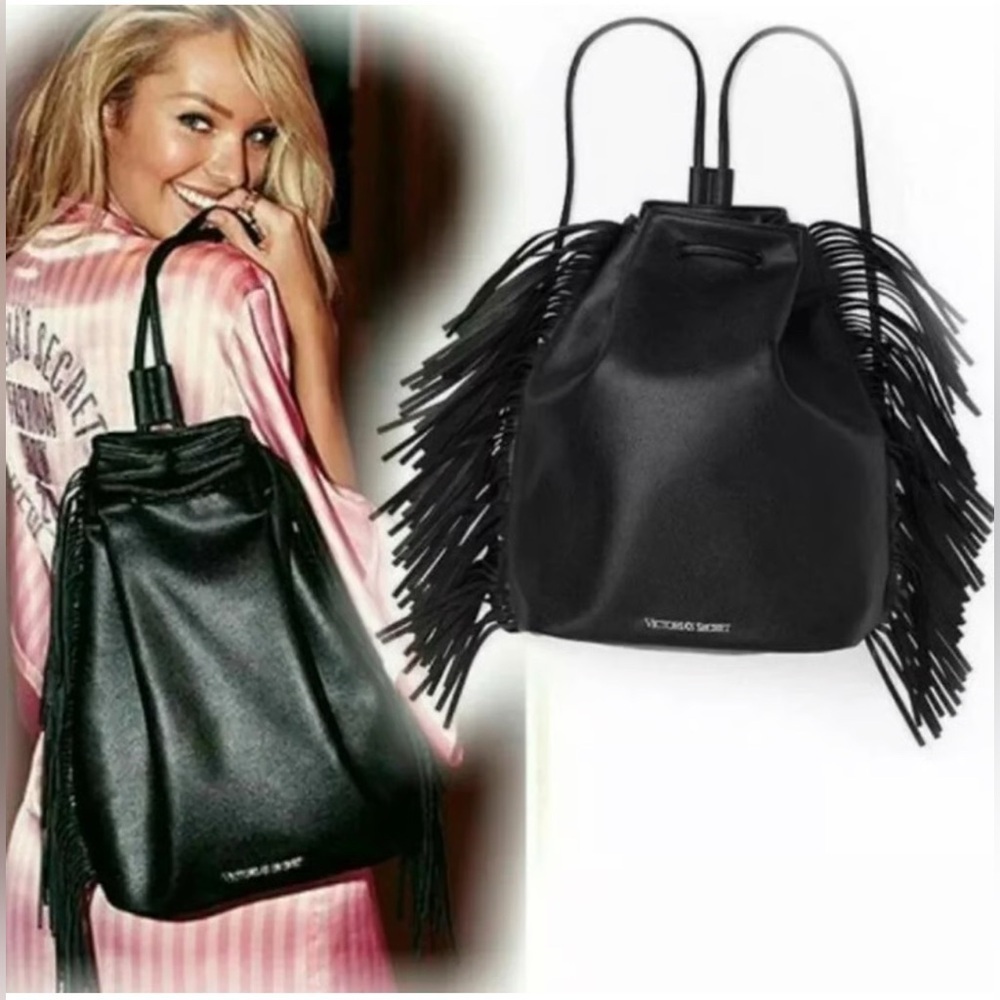 Victoria’s Secret‎ Faux Leather Fringe Bucket Backpack Purse - Picture 1 of 10